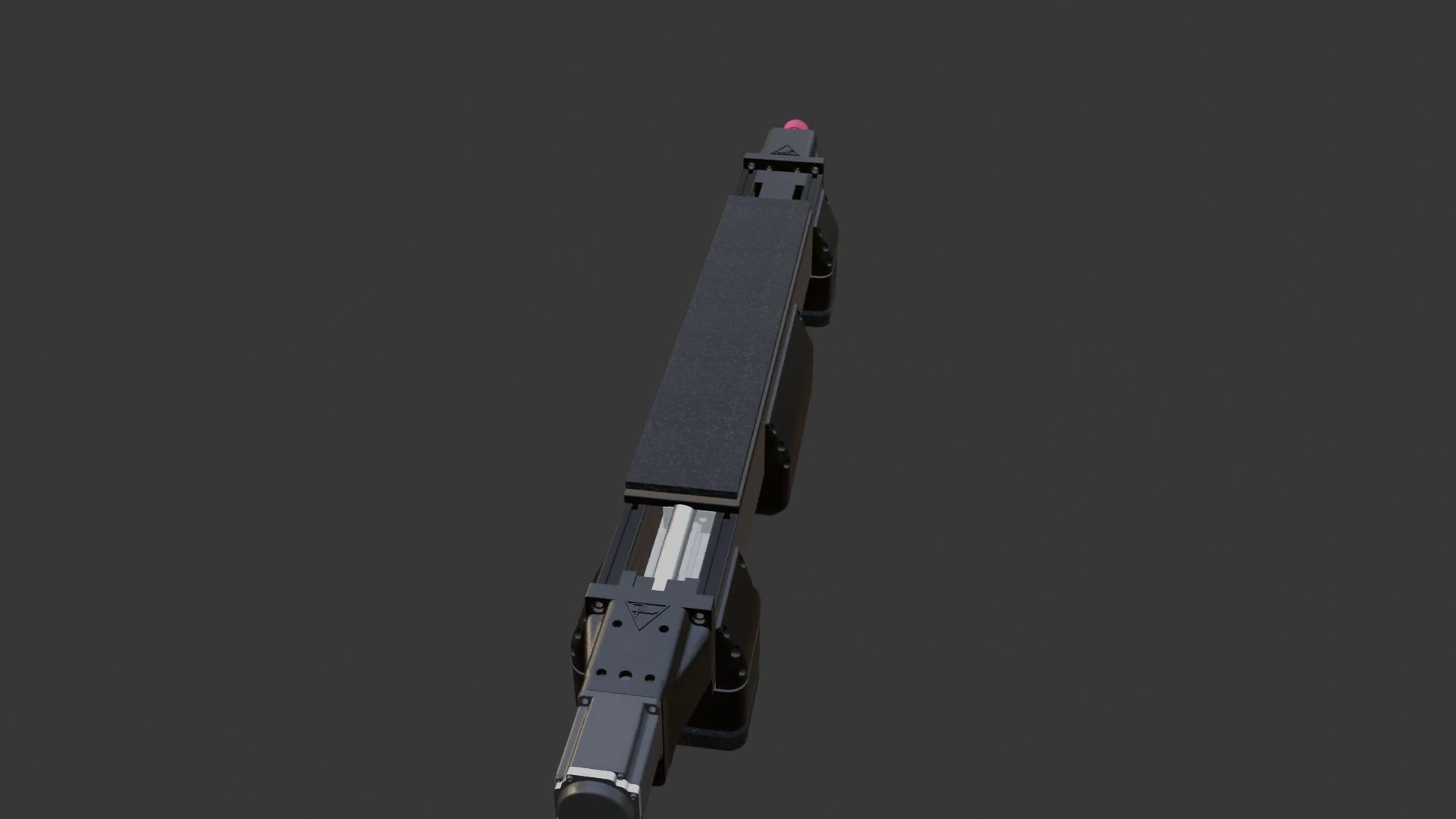 TT750 rear-axle motion system render, top end view along the actuator rail