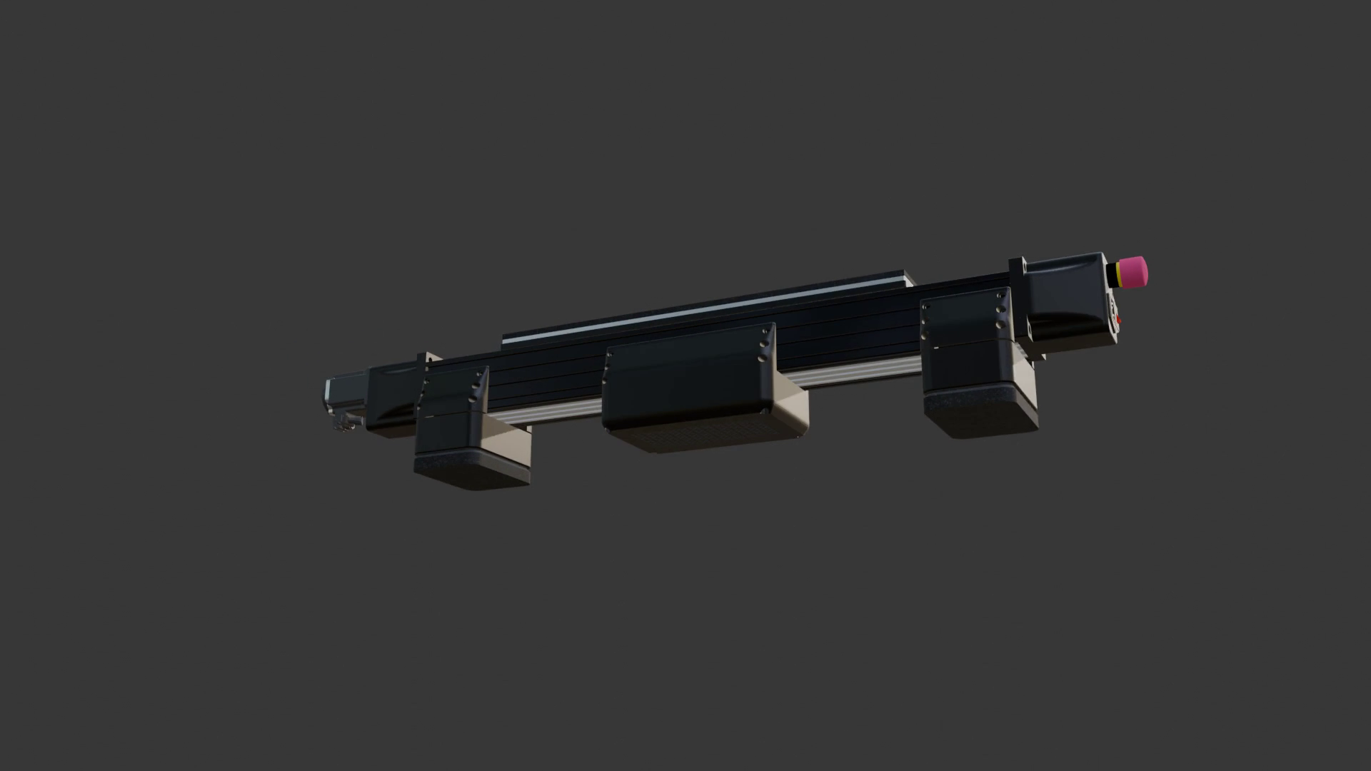TT750 rear-axle motion system render, low-angle view of the underside and supports