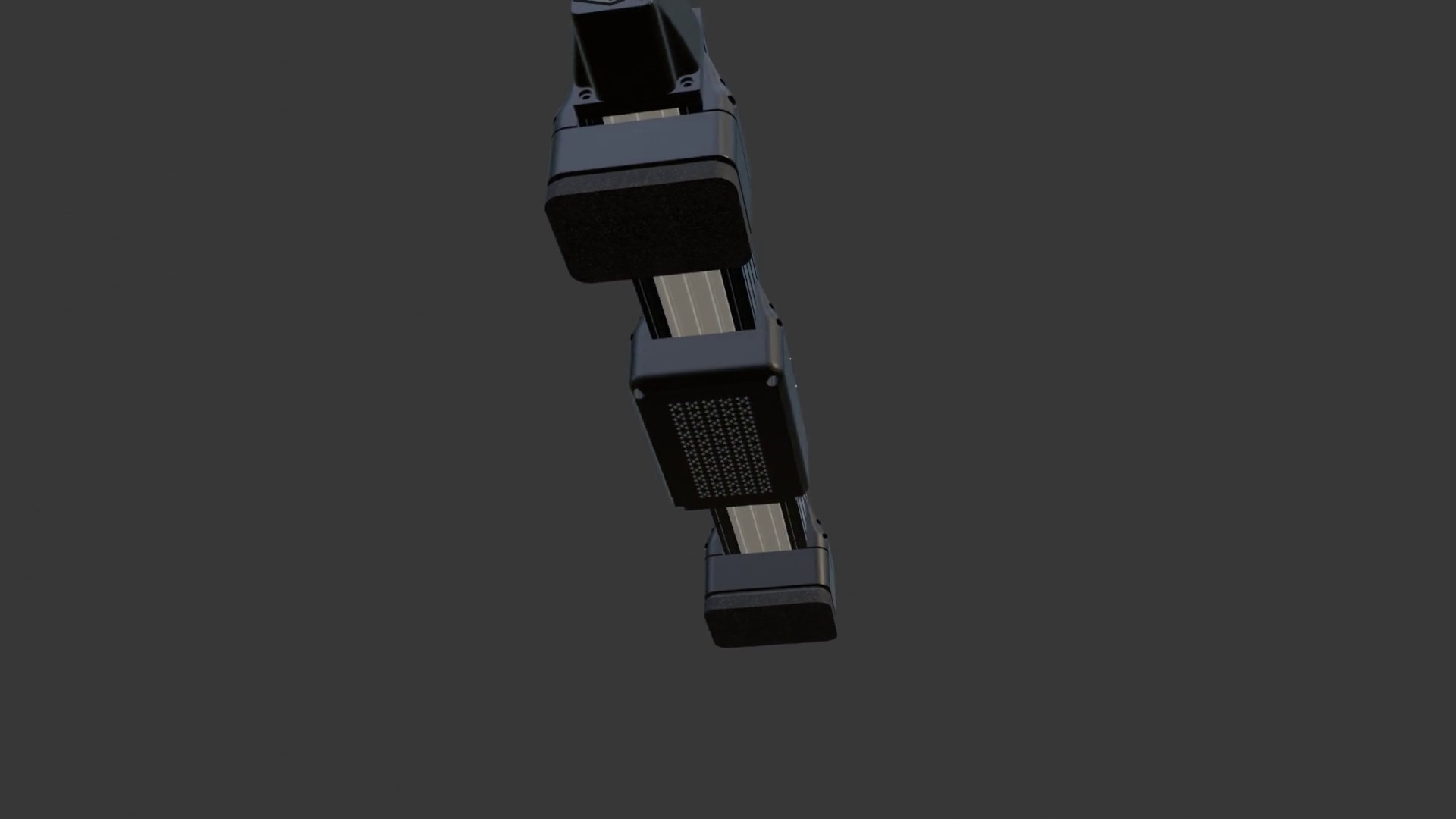 TT750 rear-axle motion system render, end-on underside view of the supports and central enclosure